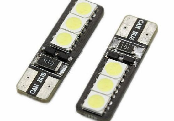 Deet TM117 - W5W / T10 / 501 / LED BULBS [2 Pack] 360 Degree Light with 6 x LED SMD (3 Each Side) White Car Light For Interior Lamp / Side Light Bulb. CANBUS Error Free Technology.